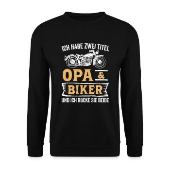 Biker Opa Motorradfahrer Motorrad - Unisex Pullover - Schwarz - Vorne - Alina (178cm) & Michal (187cm)