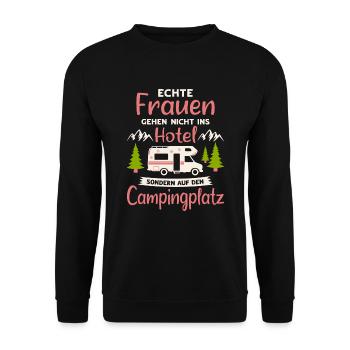 Camping Frauen Wohnmobil Camper Campingplatz - Unisex Pullover - Schwarz - Vorne - Alina (178cm) & Michal (187cm)