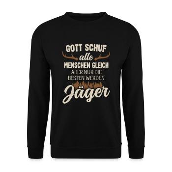 Jagd Jäger Jagen Lustig - Unisex Pullover - Schwarz - Vorne - Alina (178cm) & Michal (187cm)