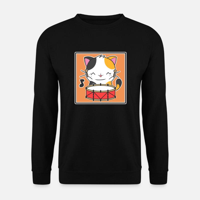 Katze mit Trommel - Unisex Pullover - Schwarz