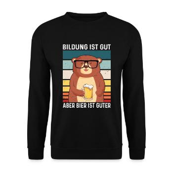 Bildung Ist Gut Aber Bier Ist Guter -Bier Lustig - Unisex Pullover - Schwarz - Vorne - Alina (178cm) & Michal (187cm)