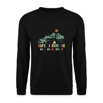Life is simple. Eat. Sleep. Camp - Unisex Sweatshirt - black - Front - Alina (178cm) & Michal (187cm)