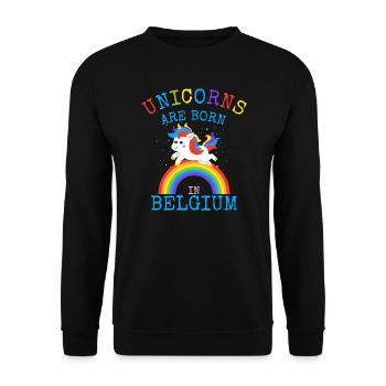 Les licornes sont nées en Belgique.Drôles de cadeaux de licorne - Sweat-shirt Unisexe - noir - Devant - Alina (178cm) & Michal (187cm)