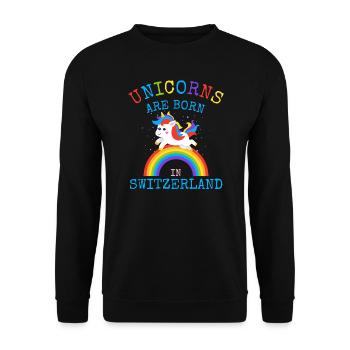 Les licornes sont nées en Suisse.Funny Unicorn Kid - Sweat-shirt Unisexe - noir - Devant - Alina (178cm) & Michal (187cm)