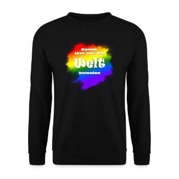 Komm, lass uns die Welt bemalen - Unisex Pullover - Schwarz - Vorne - Alina (178cm) & Michal (187cm)