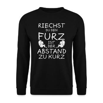 Riechen Furz Abstand Lustiger Spruch Pups Geschenk - Unisex Pullover - Schwarz - Vorne - Alina (178cm) & Michal (187cm)