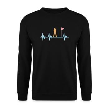 Golf Herzschlag Golfen - Unisex Pullover - Schwarz - Vorne - Alina (178cm) & Michal (187cm)