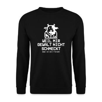 Weil mirGewalt nicht schmeckt - weiß Kuh Pixel - Unisex Pullover - Schwarz - Vorne - Alina (178cm) & Michal (187cm)