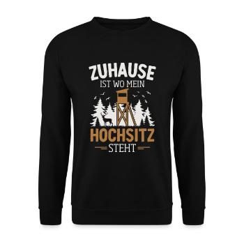 Jagd Jäger Hochsitz Rotwild Hirsch Jagen Lustig - Unisex Pullover - Schwarz - Vorne - Alina (178cm) & Michal (187cm)