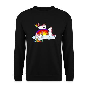 Einhorn Pinkeln Furzen Kotzen - Unisex Pullover - Schwarz - Vorne - Alina (178cm) & Michal (187cm)