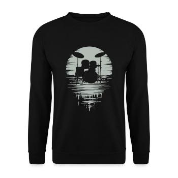 Drumset Silhouette Schlagzeug mit Spiegelung - Unisex Pullover - Schwarz - Vorne - Alina (178cm) & Michal (187cm)
