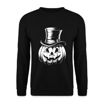 Halloweenkürbis mit Zylinder Strichzeichnung - Unisex Pullover - Schwarz - Vorne - Alina (178cm) & Michal (187cm)