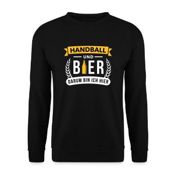 Handball & Bier darum bin ich hier - Unisex Pullover - Schwarz - Vorne - Alina (178cm) & Michal (187cm)