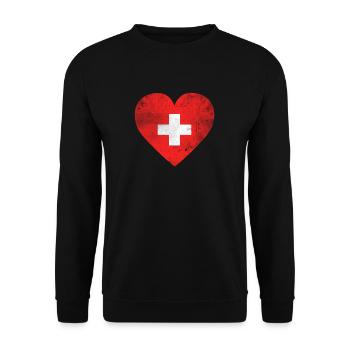 Geschenk Schweiz Flagge Schweizer Fahne - Unisex Pullover - Schwarz - Vorne - Alina (178cm) & Michal (187cm)
