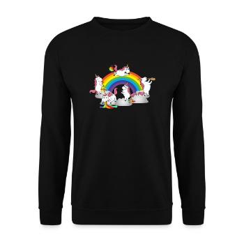 Einhorn Saufen Pinkeln Kacken Kotzen Furzen - Unisex Pullover - Schwarz - Vorne - Alina (178cm) & Michal (187cm)