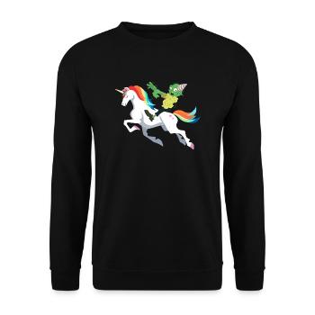 Happy Halloween Einhorn Zombie lustig Geschenk - Unisex Pullover - Schwarz - Vorne - Alina (178cm) & Michal (187cm)
