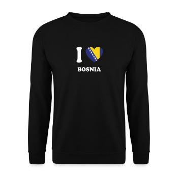 i love home geschenk land BOSNIA - Unisex Pullover - Schwarz - Vorne - Alina (178cm) & Michal (187cm)