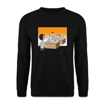 Schüler in der Klasse in der Schule - Unisex Pullover - Schwarz - Vorne - Alina (178cm) & Michal (187cm)