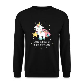 Quand je serai grand, je serai une illustration drôle de Licorne - Sweat-shirt Unisexe - noir - Devant - Alina (178cm) & Michal (187cm)