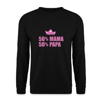 50% Mama 50 % Papa - Geburtstag - Bday|Tolles T-Sh - Unisex Pullover - Schwarz - Vorne - Alina (178cm) & Michal (187cm)