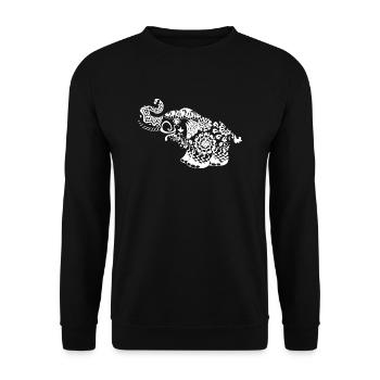 Elefant Blumenranken schwarzweiß Geschenkidee - Unisex Pullover - Schwarz - Vorne - Alina (178cm) & Michal (187cm)