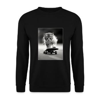 Skating Kitty - Unisex Pullover - Schwarz - Vorne - Alina (178cm) & Michal (187cm)