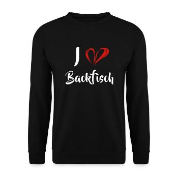 Kirmis Fisch - I Love Backfisch - Unisex Pullover - Schwarz - Vorne - Alina (178cm) & Michal (187cm)