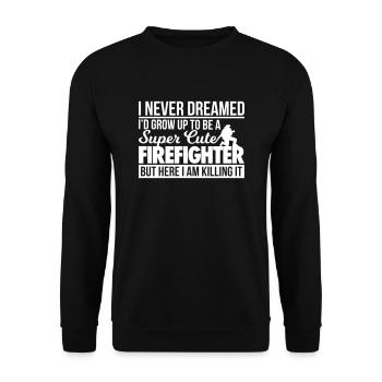 Super Cute Firefighter - Feuerwehr - Unisex Pullover - Schwarz - Vorne - Alina (178cm) & Michal (187cm)