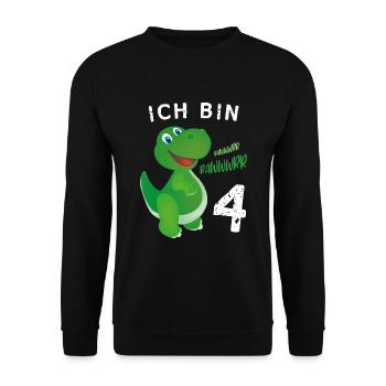 Ich bin 4 Jahre alt Dino Geburtstagsgeschenk - Unisex Pullover - Schwarz - Vorne - Alina (178cm) & Michal (187cm)