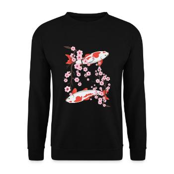 Japanese Koi Carp Sakura Cherry Blossoms - Unisex Sweatshirt - black - Front - Alina (178cm) & Michal (187cm)