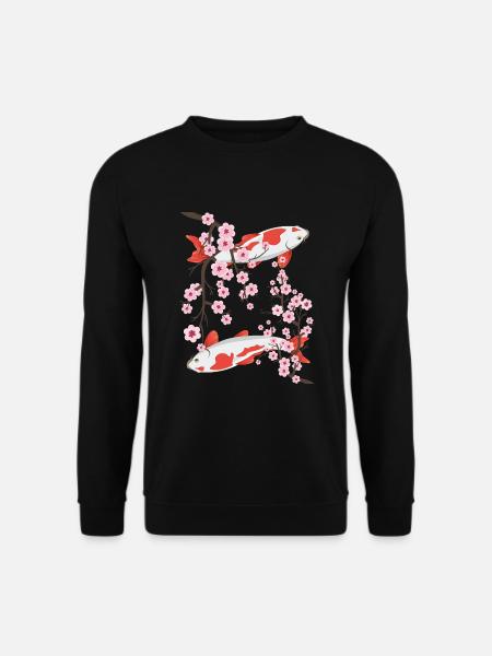 Japanische Koi Karpfen Sakura Kirschblüten - Unisex Pullover - Schwarz