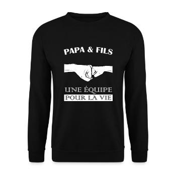 Papa et fils une équipe pour la vie - Sweat-shirt Unisexe - noir - Devant - Alina (178cm) & Michal (187cm)