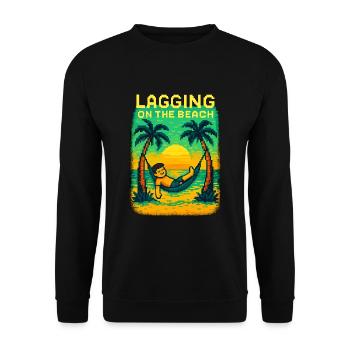 Laggen am Strand – Pixel Sommer Vibes - Unisex Pullover - Schwarz - Vorne - Alina (178cm) & Michal (187cm)