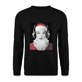 Weihnachtliche Beats - Frau im Weihnachtsmann-Look - Unisex Pullover - Schwarz - Vorne - Alina (178cm) & Michal (187cm)