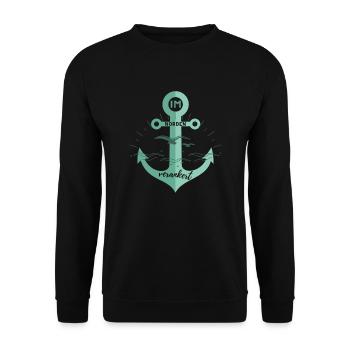 Anker mit Möwen mintgrün - "ImNordenVerankert" - Unisex Pullover - Schwarz - Vorne - Alina (178cm) & Michal (187cm)