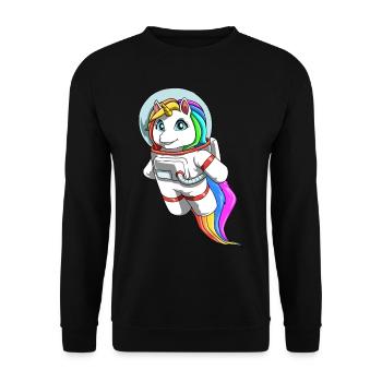 Friendly unicorn as an astronaut - Unisex Sweatshirt - black - Front - Alina (178cm) & Michal (187cm)