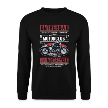 MC MOTORRAD CLUB RETRO VINTAGE CHOPPER RIDE MOTIVE - Unisex Pullover - Schwarz - Vorne - Alina (178cm) & Michal (187cm)