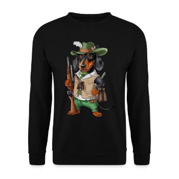 Witzger Jagdhund für einen Jäger mit Hund - Unisex Pullover - Schwarz - Vorne - Alina (178cm) & Michal (187cm)