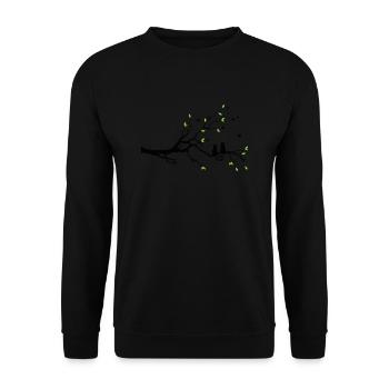 2 Katzen mit Herz sitzen auf einem Baum. - Unisex Pullover - Schwarz - Vorne - Alina (178cm) & Michal (187cm)