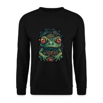 Trippy Frosch - Psychedelisches Motiv - Unisex Pullover - Schwarz - Vorne - Alina (178cm) & Michal (187cm)