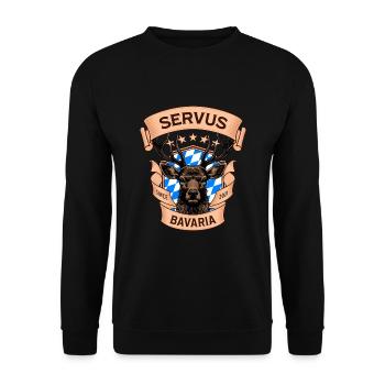 Servus Bavaria - Hirsch, Bier & bayrische Kultur - Unisex Pullover - Schwarz - Vorne - Alina (178cm) & Michal (187cm)