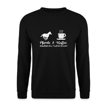 Pferde & Kaffee machen das Leben besser! | Pferd - Unisex Pullover - Schwarz - Vorne - Alina (178cm) & Michal (187cm)