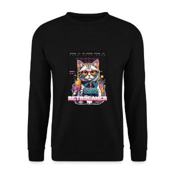 Retro Gaming Cat: Retrogamer with Controller - Unisex Sweatshirt - black - Front - Alina (178cm) & Michal (187cm)