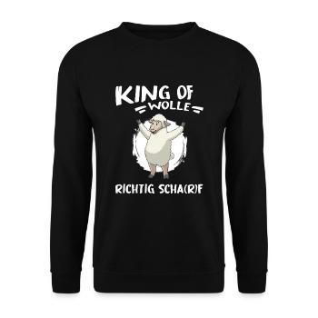 schaf "king of wolle" schäfer i love schafe - Unisex Pullover - Schwarz - Vorne - Alina (178cm) & Michal (187cm)