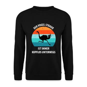 Strauß Ostrich Vogel Strauß Ornithologie - Unisex Pullover - Schwarz - Vorne - Alina (178cm) & Michal (187cm)
