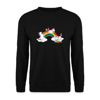 Einhorn beim Saufen Kotzen Furzen - Unisex Pullover - Schwarz - Vorne - Alina (178cm) & Michal (187cm)