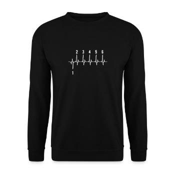 Motorrad Tshirt Heartbeat Motorradfahrer Geschenk - Unisex Pullover - Schwarz - Vorne - Alina (178cm) & Michal (187cm)