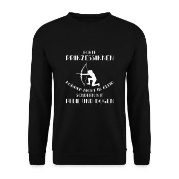 Pfeil und Bogen - Bogenschießen Schütze - Unisex Pullover - Schwarz - Vorne - Alina (178cm) & Michal (187cm)
