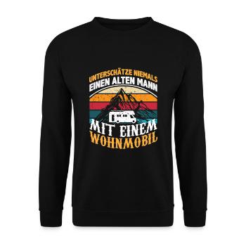 Alter Mann mit Wohnmobil - Opa Camping - Unisex Pullover - Schwarz - Vorne - Alina (178cm) & Michal (187cm)
