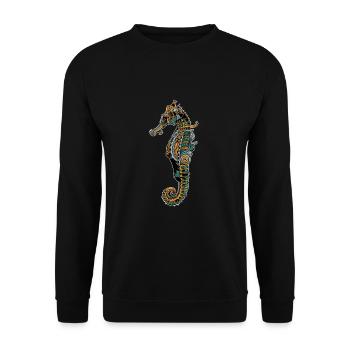 Mechanisches Seepferdchen Meerestier Motiv - Unisex Pullover - Schwarz - Vorne - Alina (178cm) & Michal (187cm)